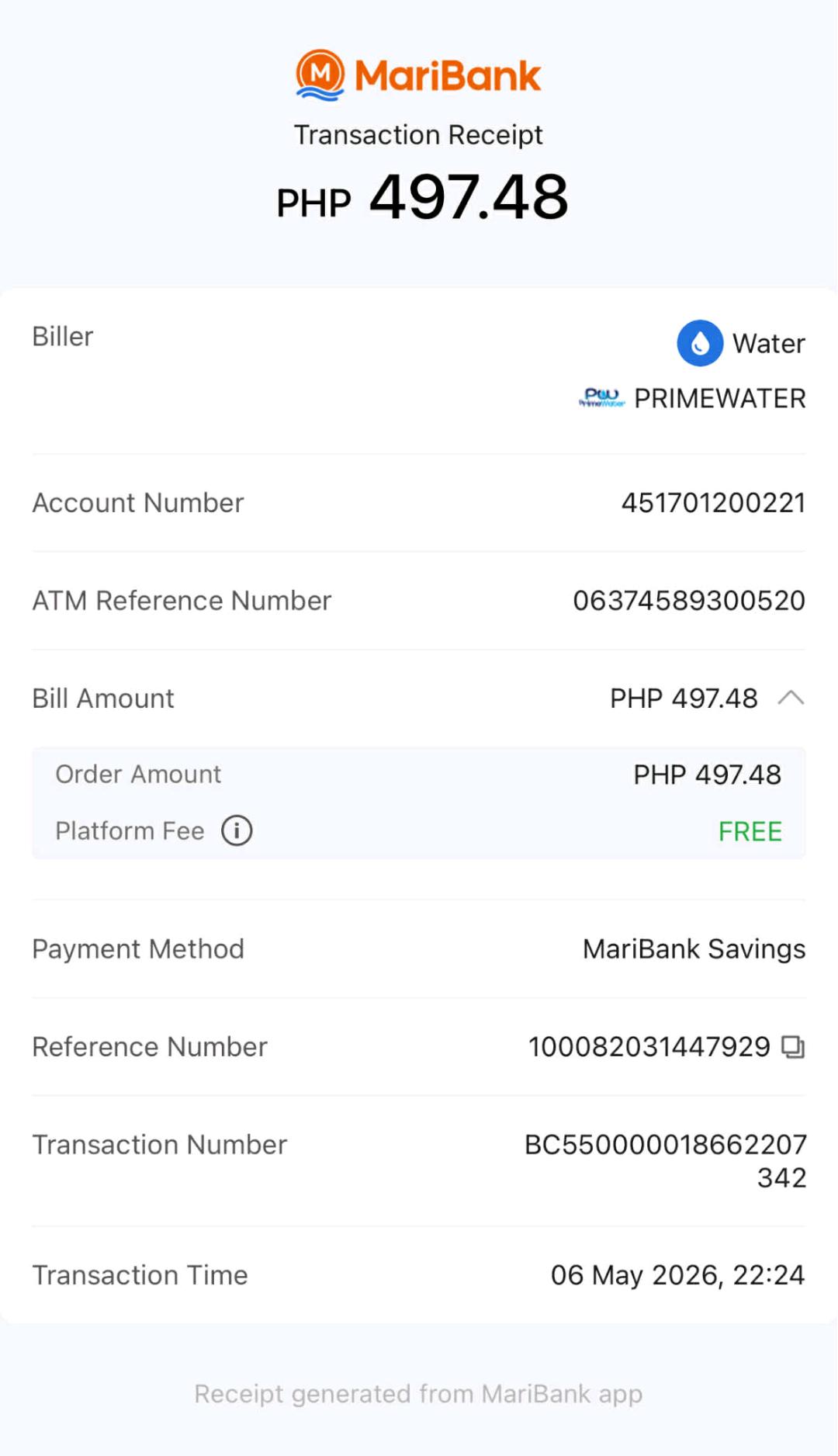 Payment receipt